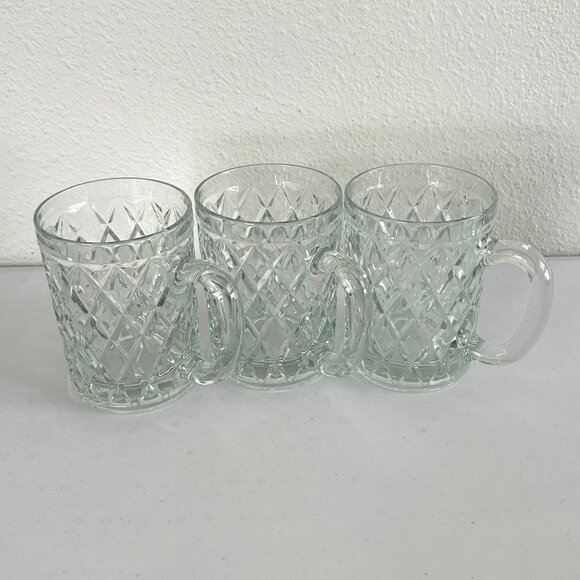 Paul Sebastian Diamond Cut Crystal Glasses Coffee Mug Cup Set of 3 Vintage